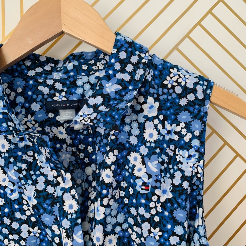 Tommy Hilfiger floral shirt dress pockets collared collar sleeveless buttons 10 - Picture 5 of 10